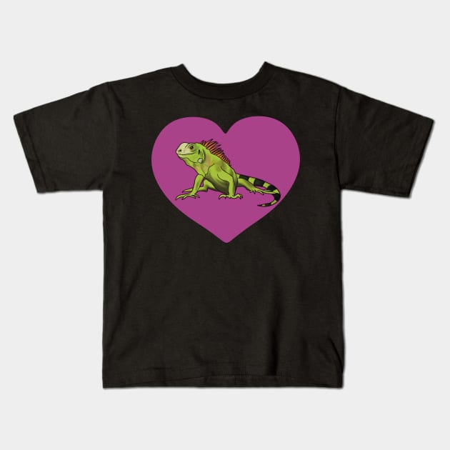 Iguana Heart for Iguana Lovers, Purple Kids T-Shirt by Mochi Merch